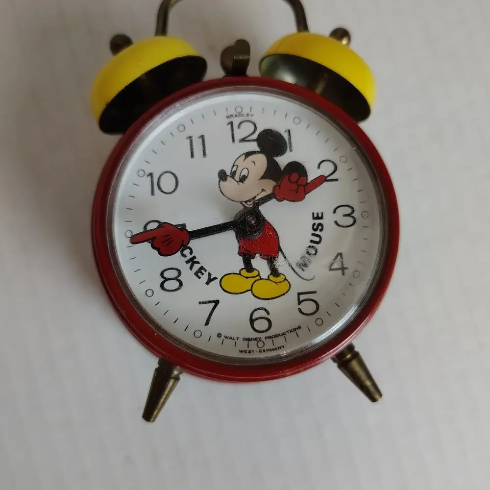 Vintage Bradley Mickey Mouse Wind Up Twin Bell Alarm Clock West Germany Untested